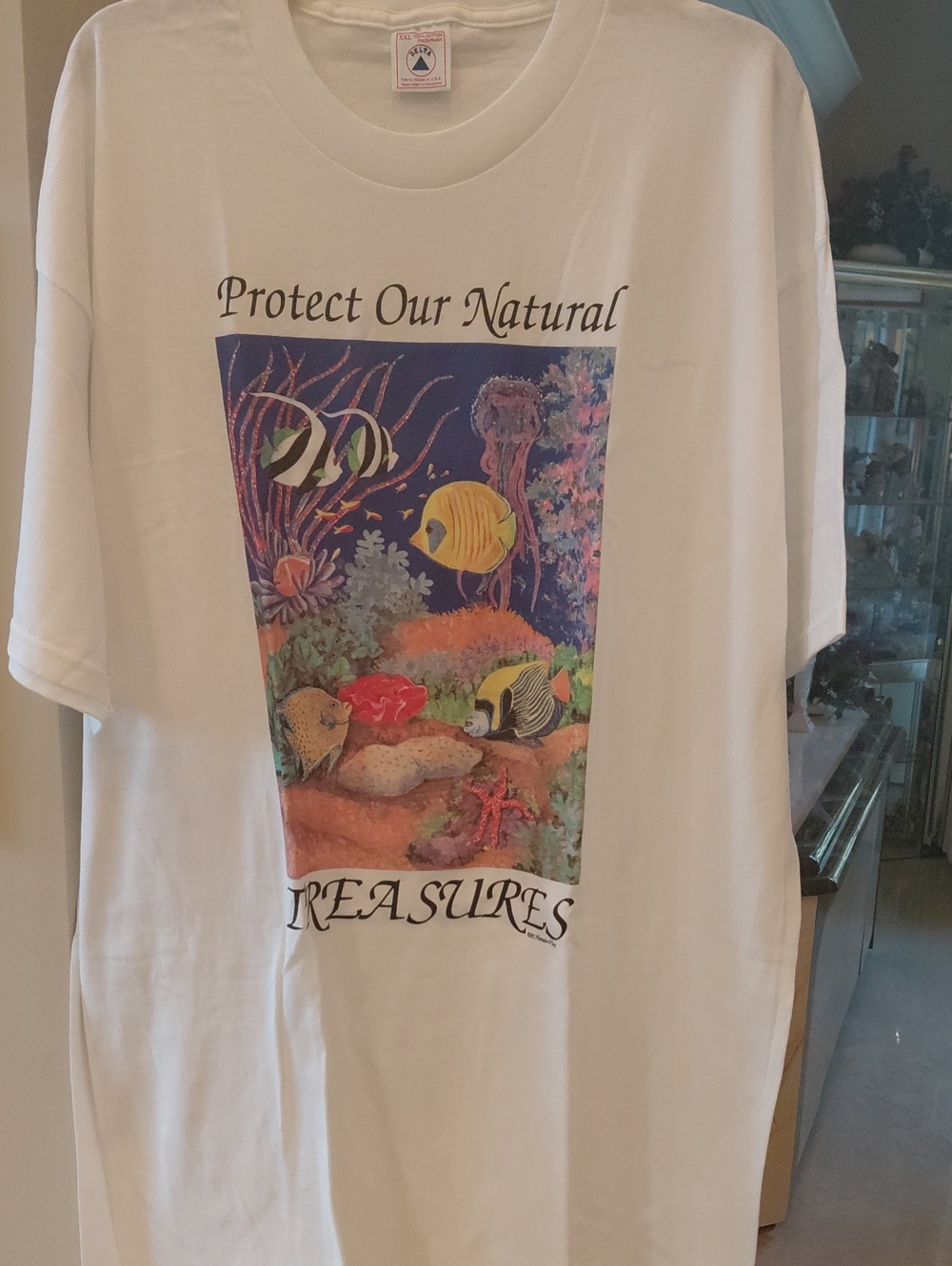 Delta White Tee with Colorful Tropical Fish Print